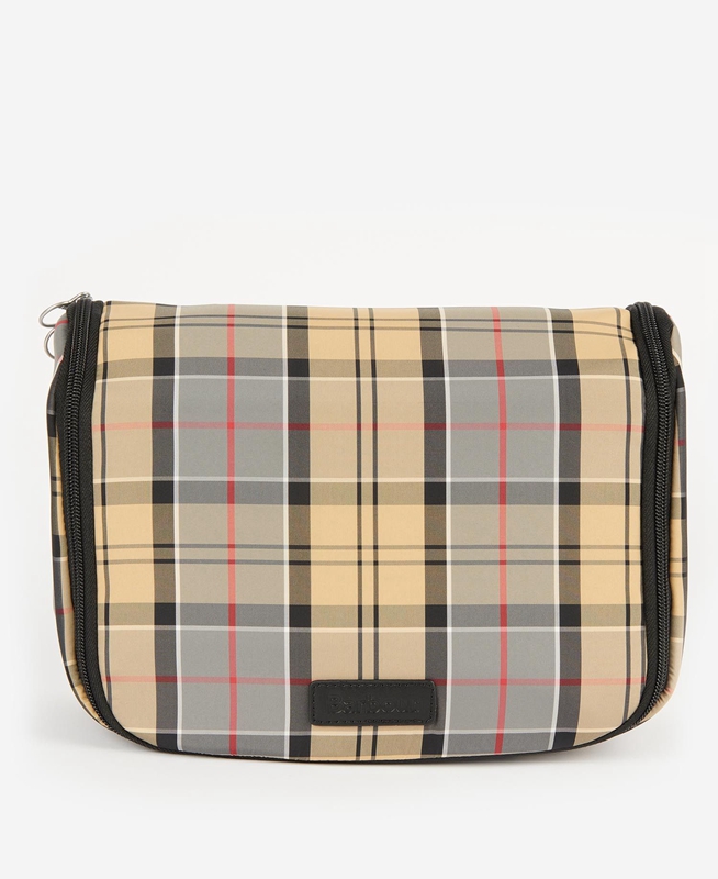 Beige Barbour Tartan Hanging Washbag Men's Bags | RXDY-50196