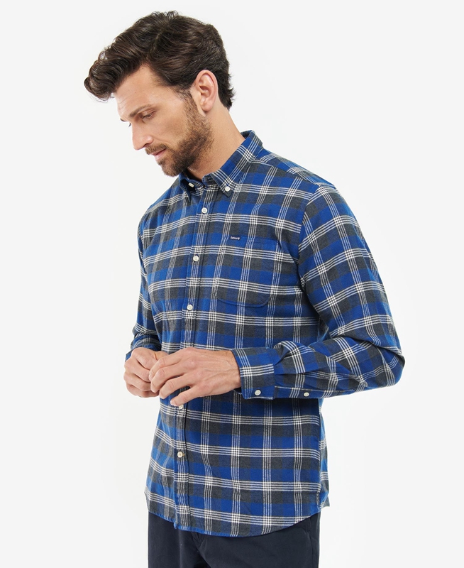 Blue Barbour Brockwell Tailored Fit Men's Shirts | YGWV-58769