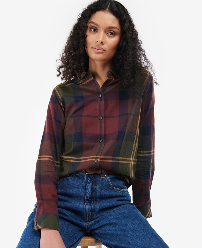 Burgundy Barbour Moorland Women's Shirts | OYQK-39470