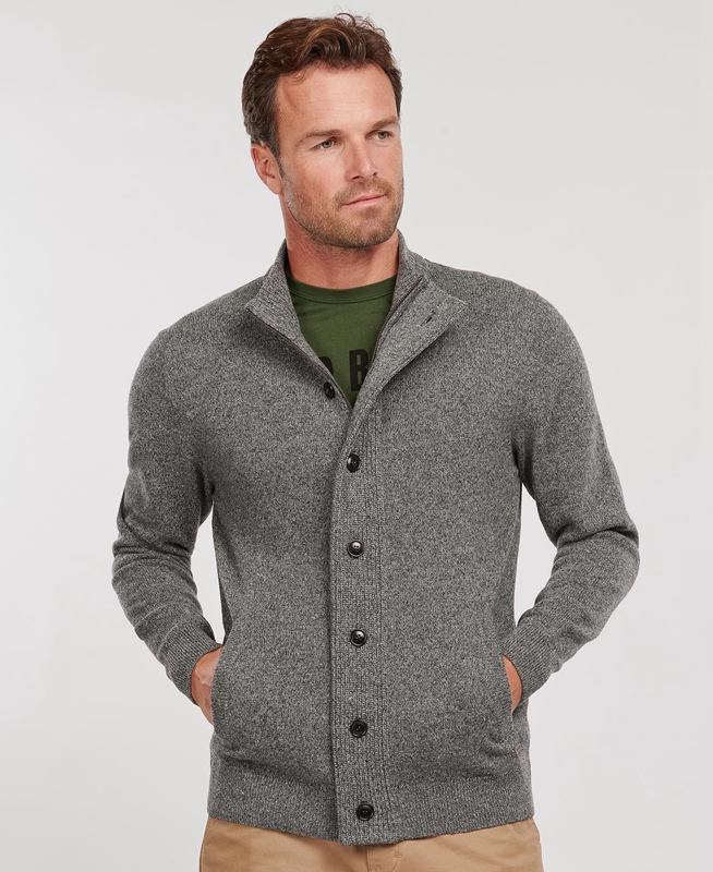 Grey Barbour Essential Cardigan Tisbury Zip Through Men's Sweaters | VHLJ-63950