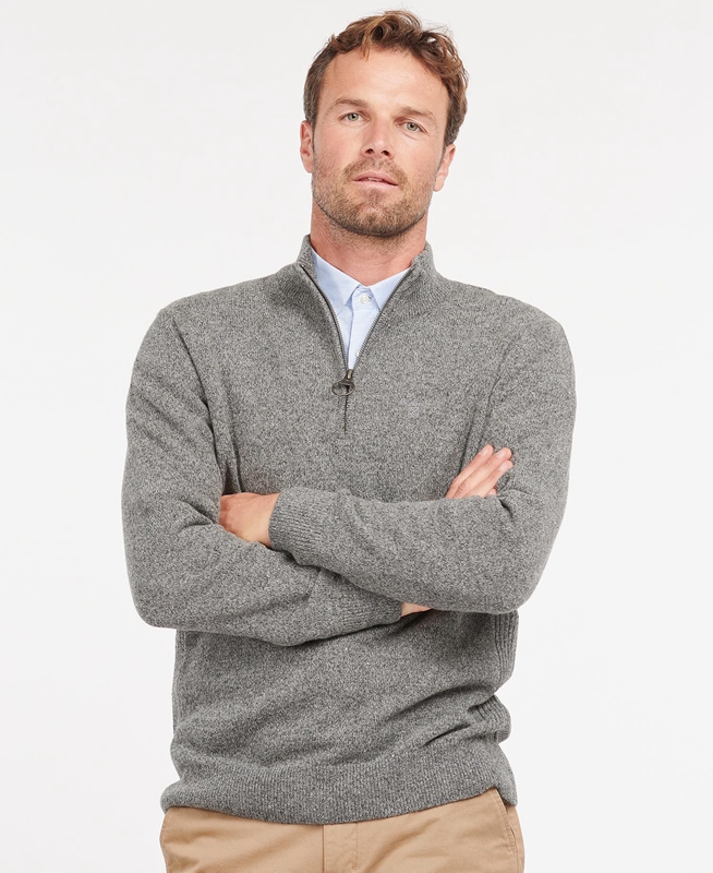 Grey Barbour Essential Tisbury Half Zip Men's Sweaters | HRYW-74203