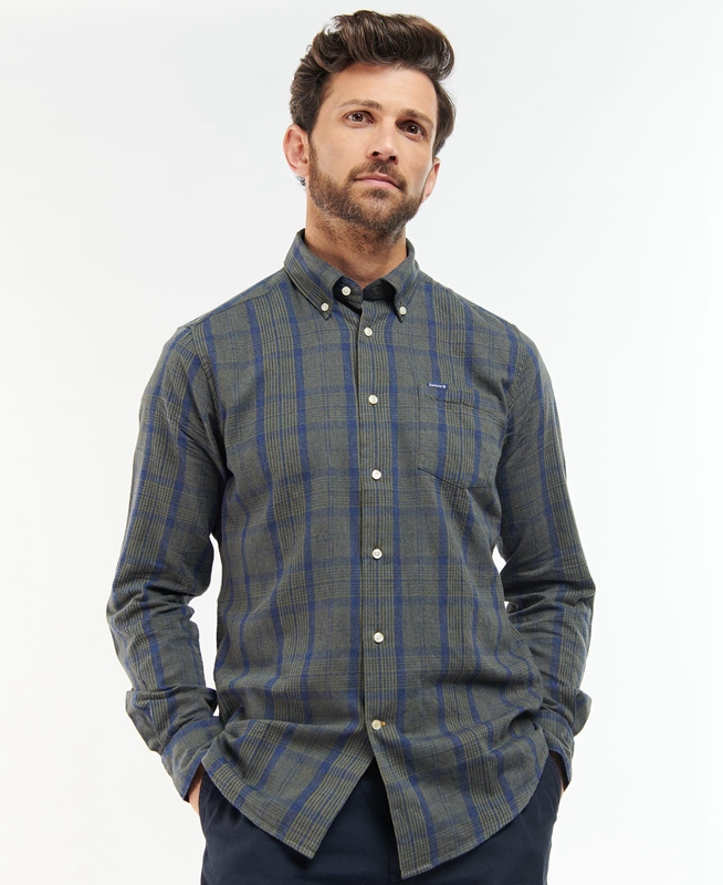 Grey Barbour Inverbeg Tailored Men's Shirts | TWIU-16254