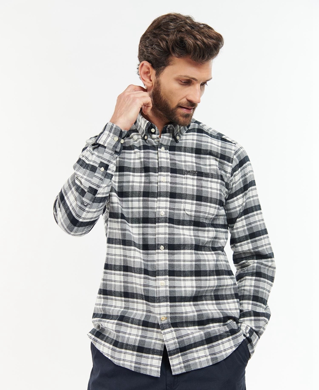 Grey Barbour Stonewell Tailored Fit Men's Shirts | VYBL-68324