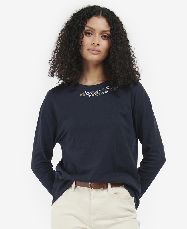 Navy Barbour Amberley Women's T Shirts | TZOA-87601