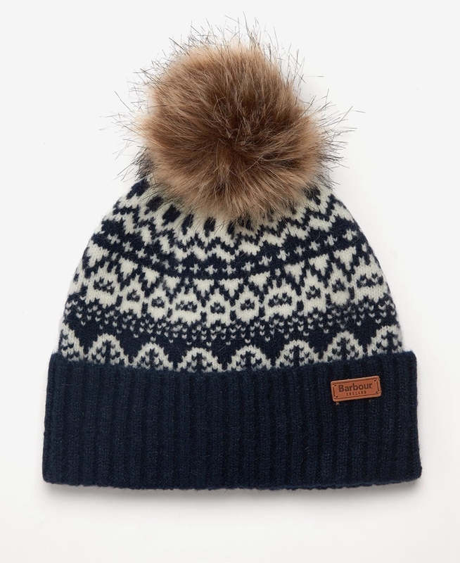 Navy Barbour Beanie Alpine Fair Isle Pom Women's Hats | UAWI-58413