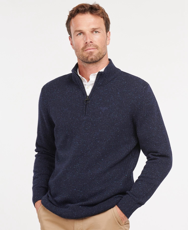 Navy Barbour Essential Tisbury Half Zip Men's Sweaters | NFMD-57210