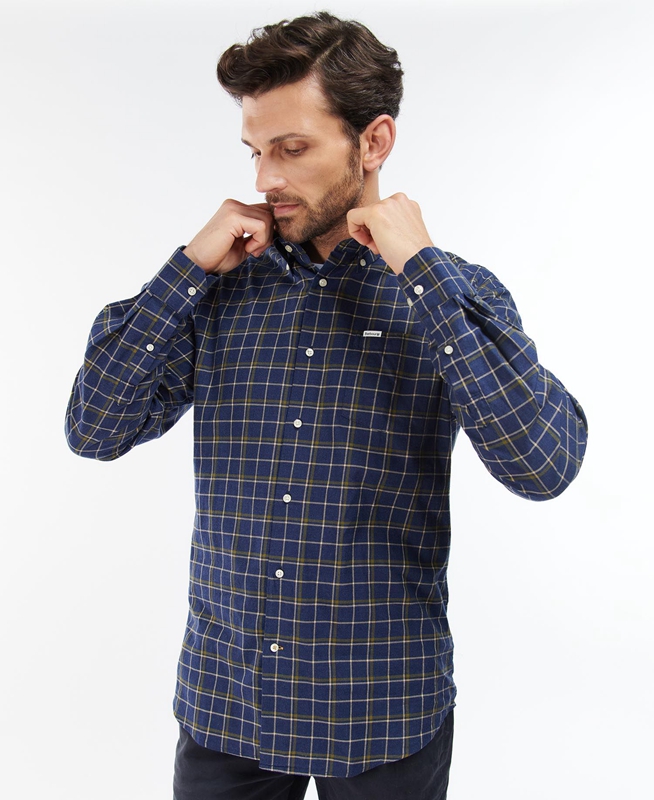 Navy Barbour Pelton Regular Men's Shirts | PYSJ-61593