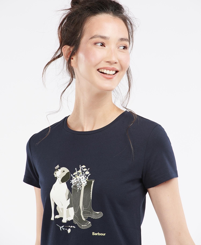 Navy Barbour Rowen Women's T Shirts | BIPC-23851