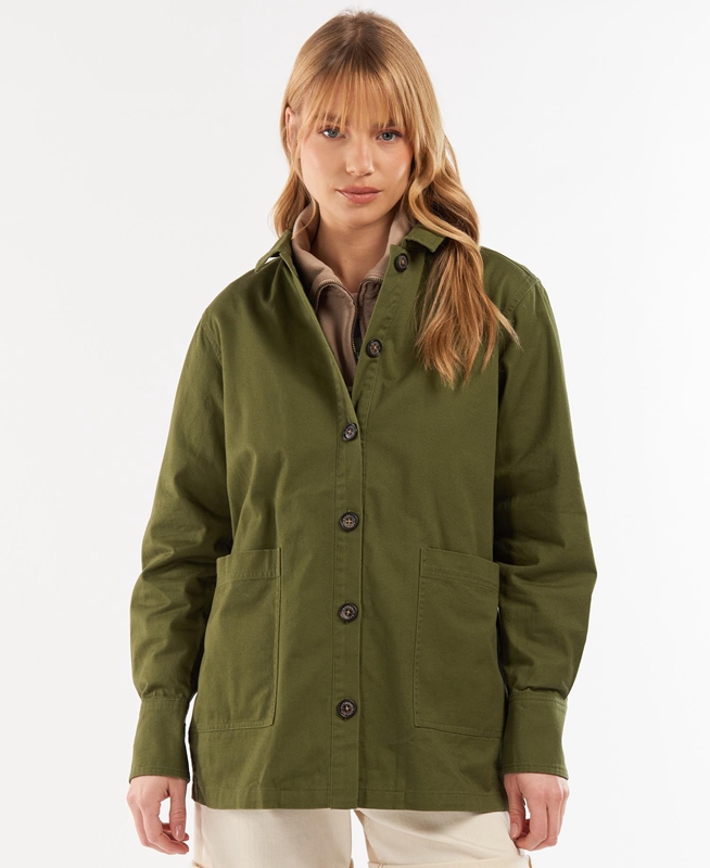 Olive Barbour Explorer Marley Overshirt Women's Shirts | GKIT-16935