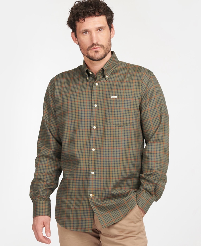 Olive Barbour Hemd Henderson Thermo Weave Men's Shirts | TOQA-03798