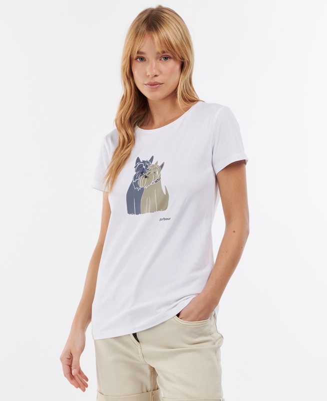 White Barbour Highlands Women's T Shirts | SHWY-30687