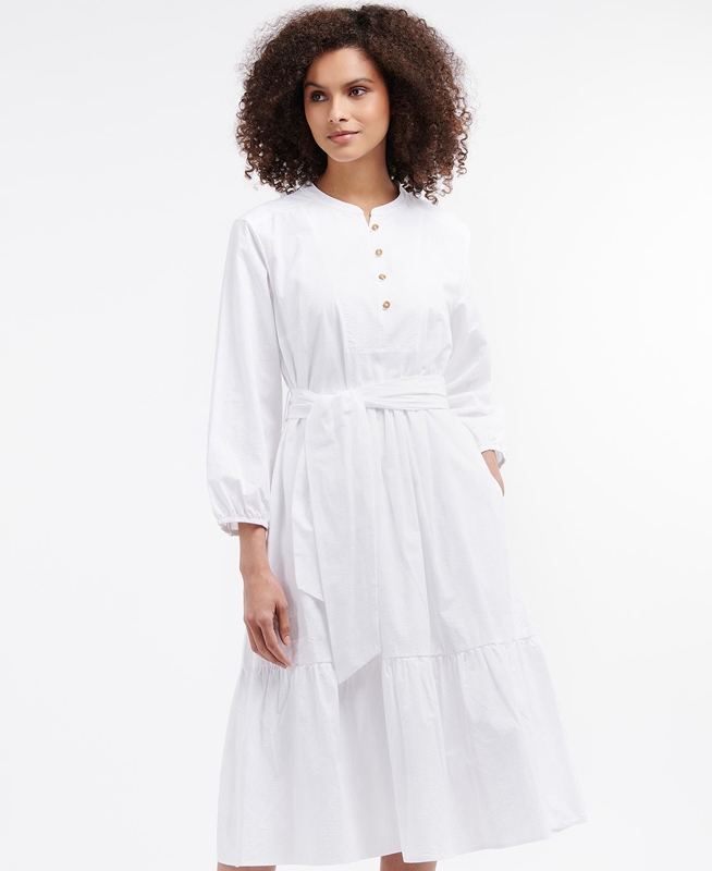 White Barbour Philippa Women's Dress | HYKI-42108