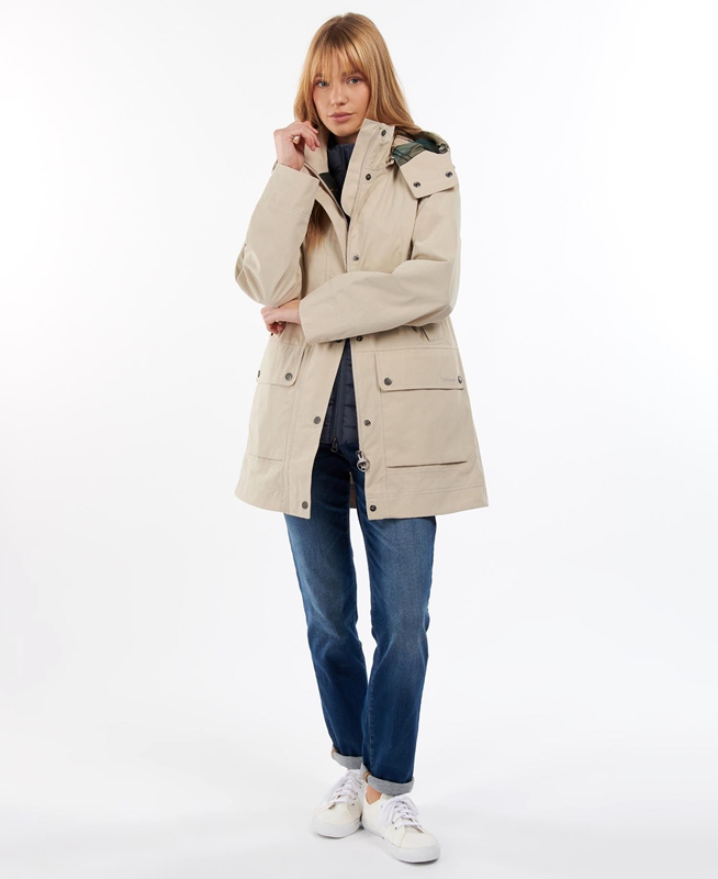 Beige Barbour Clary Women's Waterproof Jackets | BXFJ-52798