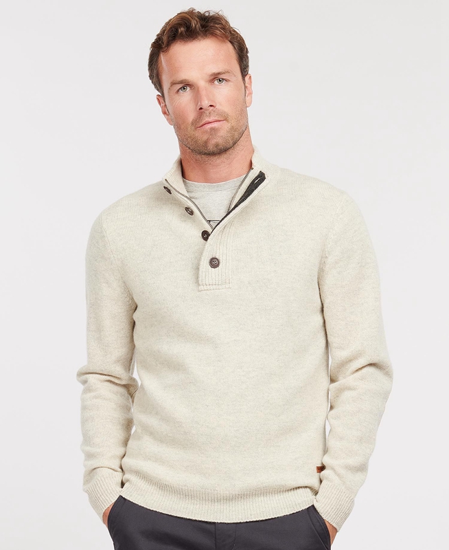 Beige Barbour Essential Patch Half Zip Men\'s Sweaters | UEHQ-26394