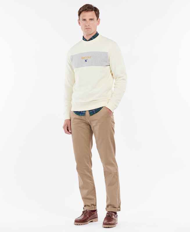 Beige Barbour Honour Panel Crew Men's Sweatshirts | GOUJ-15849