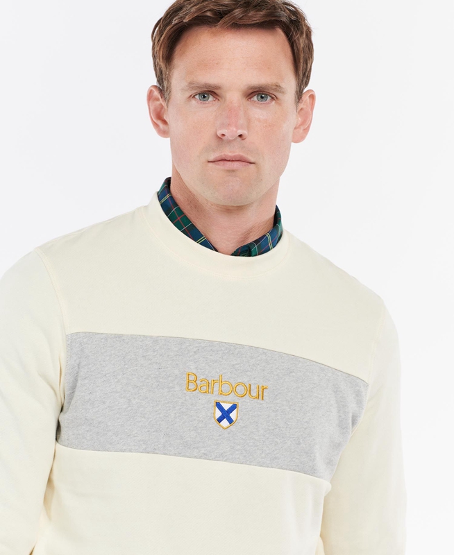 Beige Barbour Honour Panel Crew Men's Sweatshirts | GOUJ-15849