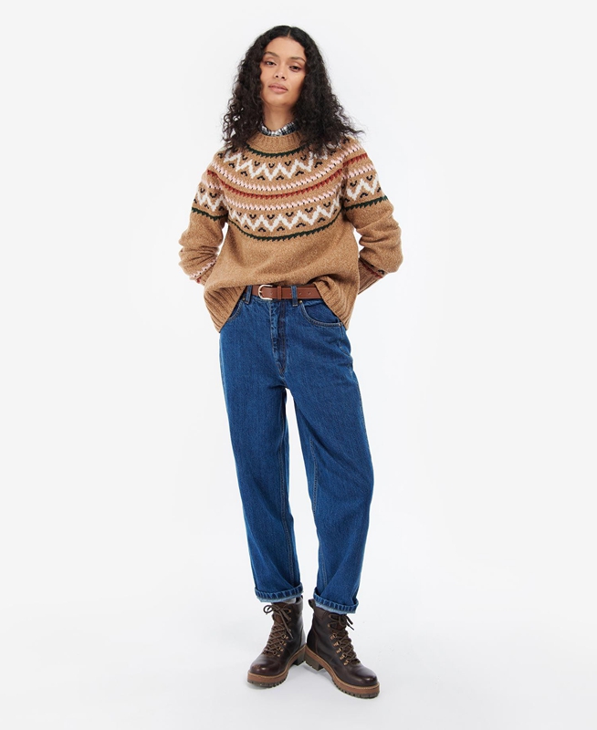 Beige Barbour Langford Knit Women's Sweaters | RZNQ-74139