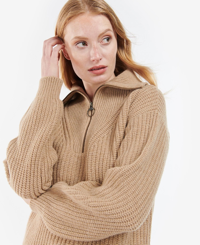 Beige Barbour Stavia Knit Women's Sweaters | LGTO-68730