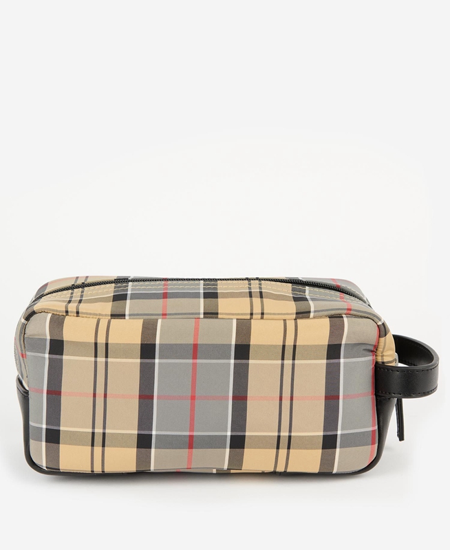 Beige Barbour Wetherham Tartan Washbag Men's Bags | JCOP-02975