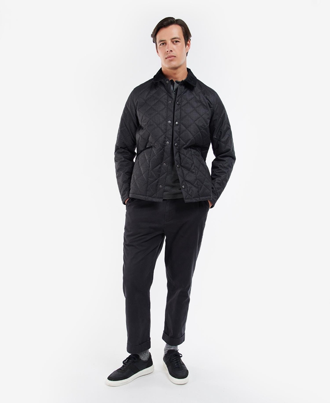 Black Barbour Checked Heron Men's Quilted Jackets | KWCT-78046