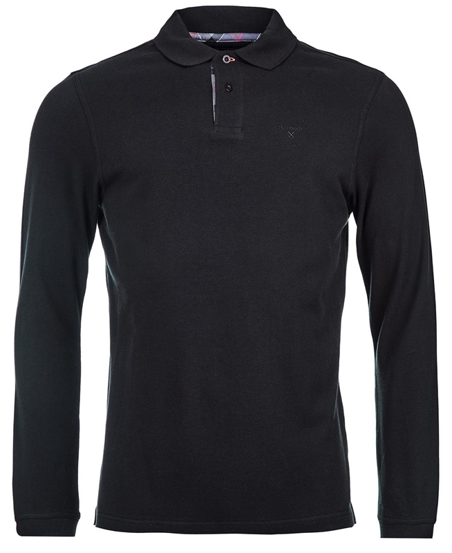 Black Barbour Essential Langarmshirt Sports Men's Polo shirts | RAPZ-60723