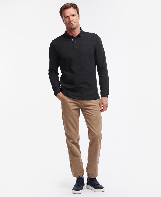 Black Barbour Essential Langarmshirt Sports Men's Polo shirts | RAPZ-60723