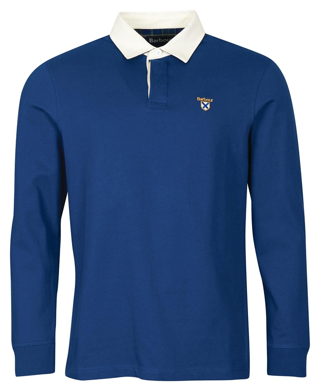 Blue Barbour Crest Rugby Top Men's Polo shirts | VCUL-92314