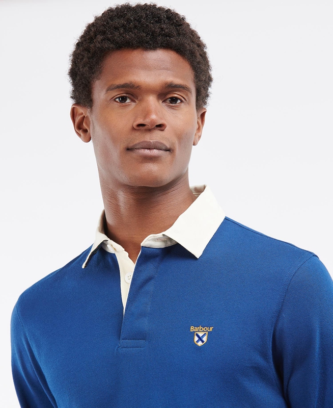 Blue Barbour Crest Rugby Top Men's Polo shirts | VCUL-92314