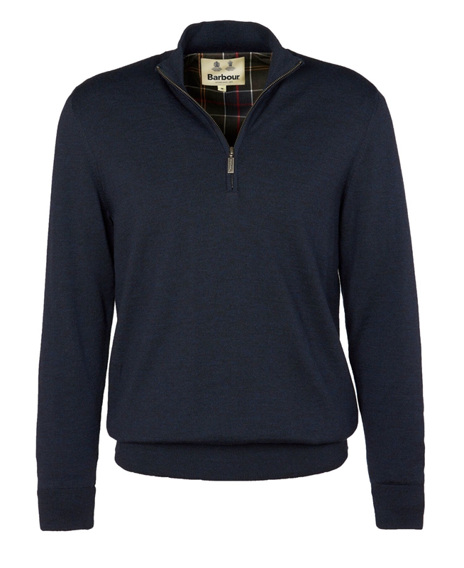 Blue Barbour Gamlan Half Zip Men's Sweaters | DFRC-06248