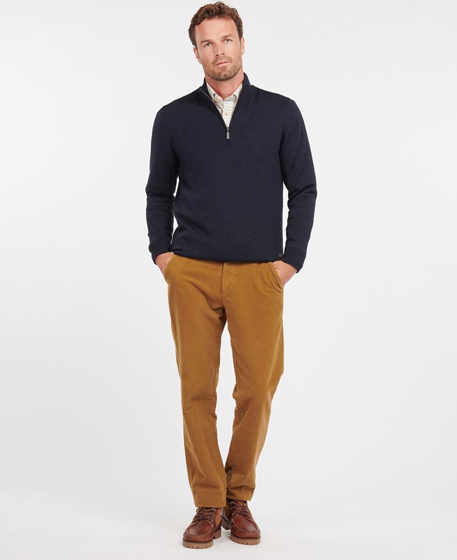 Blue Barbour Gamlan Half Zip Men's Sweaters | DFRC-06248