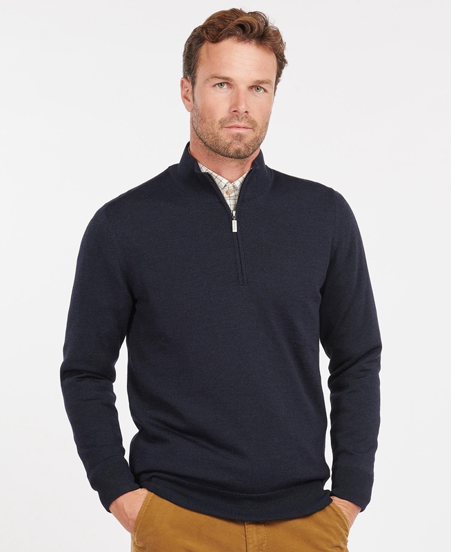 Blue Barbour Gamlan Half Zip Men\'s Sweaters | DFRC-06248