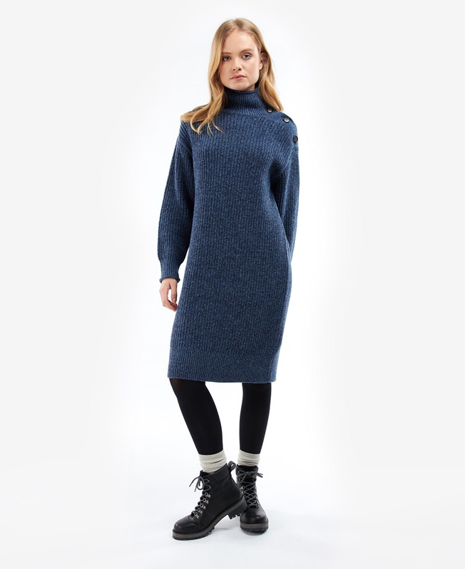 Blue Barbour Greenwell Knitted Women's Dress | PVFD-06492