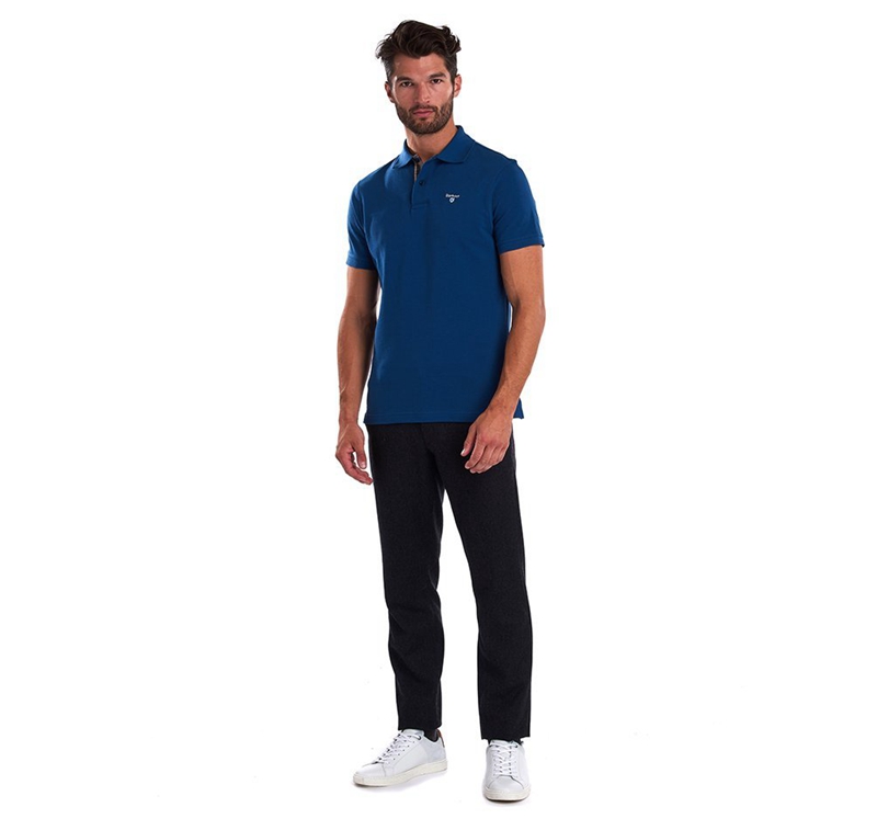 Blue Barbour Tartanshirt Pique Men's Polo shirts | NKOT-70248