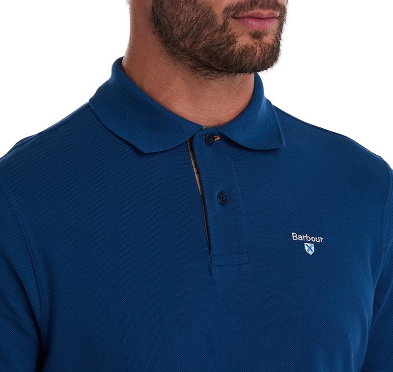 Blue Barbour Tartanshirt Pique Men's Polo shirts | NKOT-70248