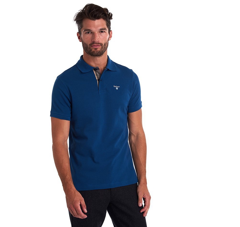 Blue Barbour Tartanshirt Pique Men's Polo shirts | NKOT-70248