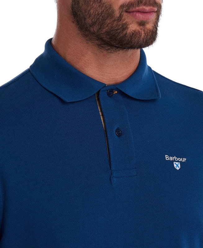 Blue Barbour Tartanshirt Pique Men's Polo shirts | NKOT-70248