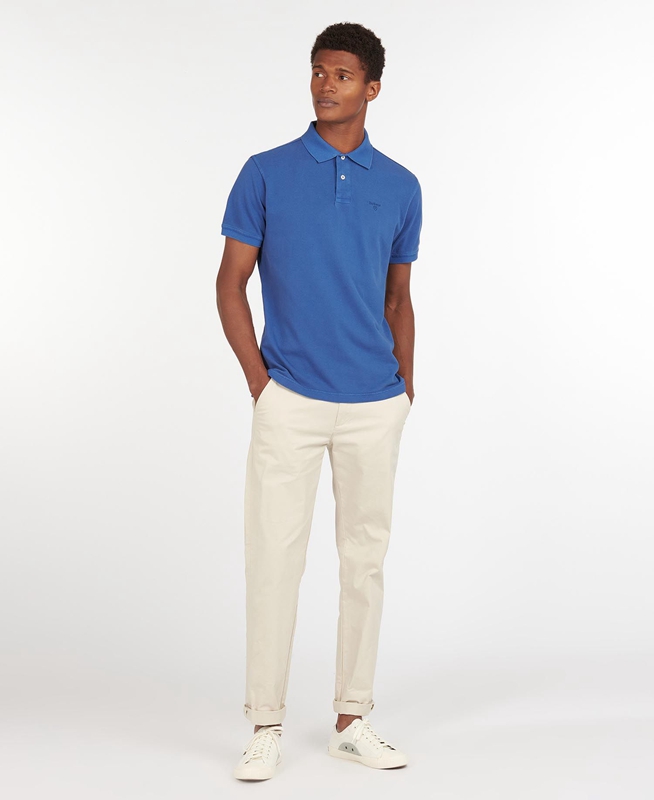 Blue Barbour Washed Sports Men's Polo shirts | MPZE-86479