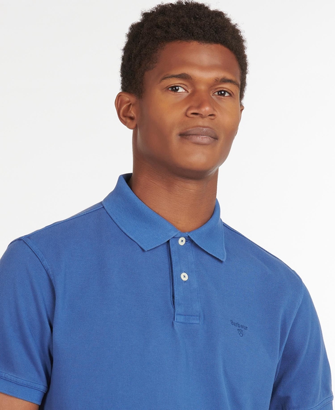 Blue Barbour Washed Sports Men's Polo shirts | MPZE-86479