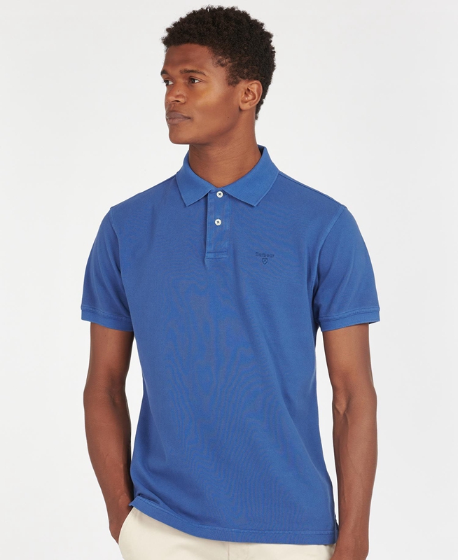 Blue Barbour Washed Sports Men\'s Polo shirts | MPZE-86479