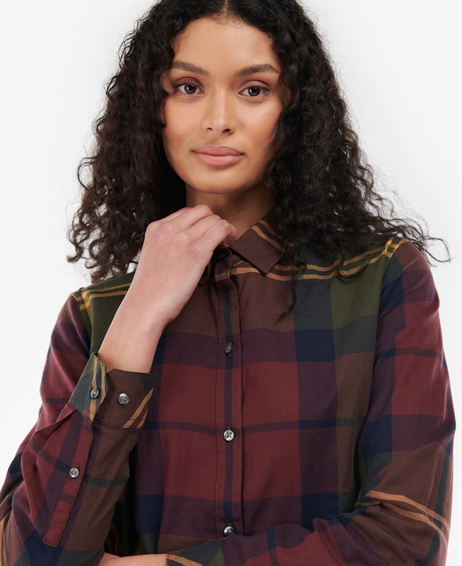 Burgundy Barbour Moorland Women's Shirts | OYQK-39470