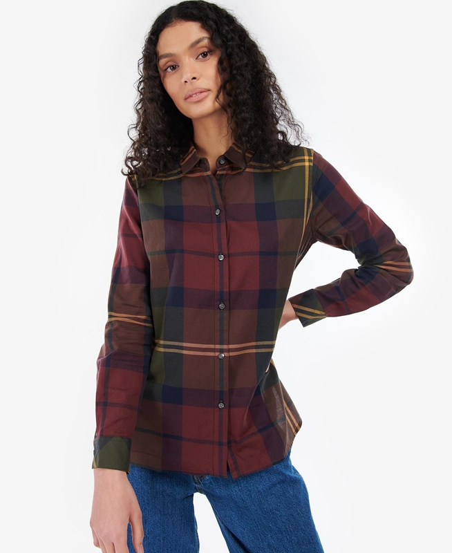 Burgundy Barbour Moorland Women's Shirts | OYQK-39470