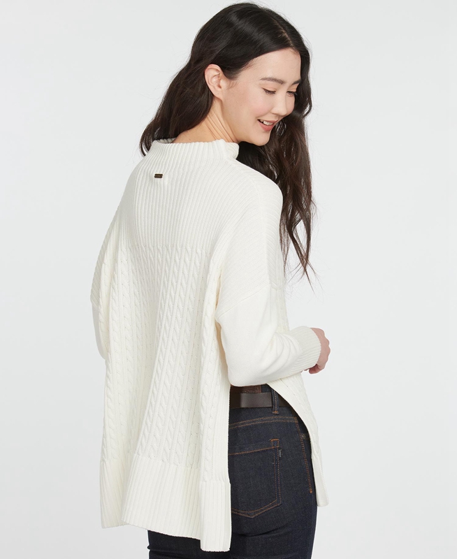 Cream Barbour Stitch Guernsey Cape Women's Sweaters | FXTN-08135