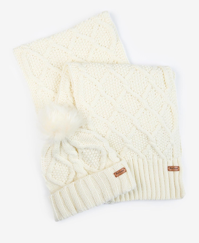 Cream Barbour ridley beanie and scarf Women\'s Hats | TIYE-34087