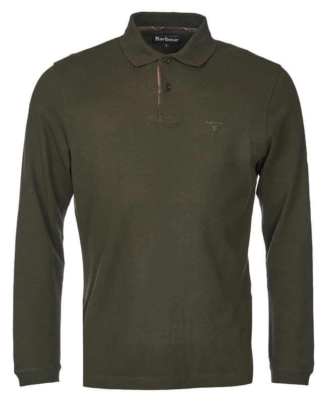 Green Barbour Essential Langarmshirt Sports Men's Polo shirts | CQDE-05482