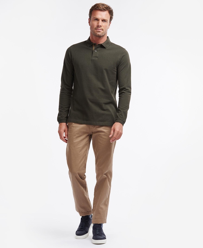 Green Barbour Essential Langarmshirt Sports Men's Polo shirts | CQDE-05482