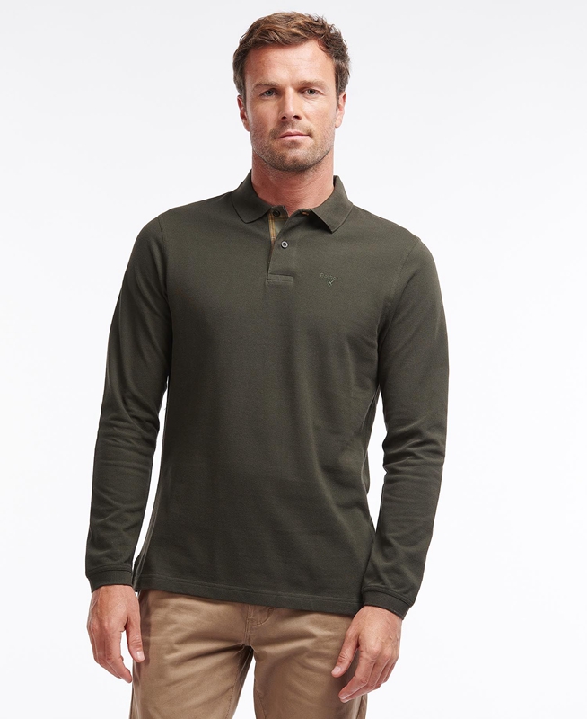 Green Barbour Essential Langarmshirt Sports Men's Polo shirts | CQDE-05482