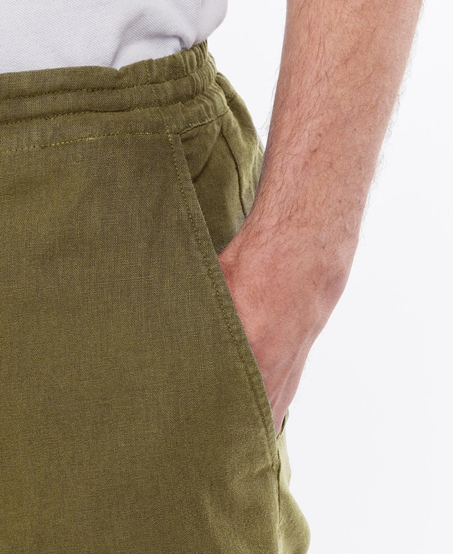 Green Barbour Linen Cotton Mix Men's Pants | GABP-23680