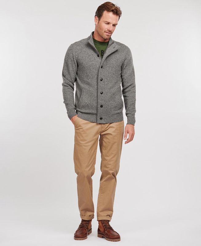 Grey Barbour Essential Cardigan Tisbury Zip Through Men's Sweaters | VHLJ-63950