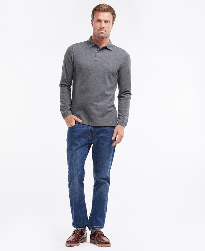 Grey Barbour Essential Langarmshirt Sports Men's Polo shirts | XFJN-34869