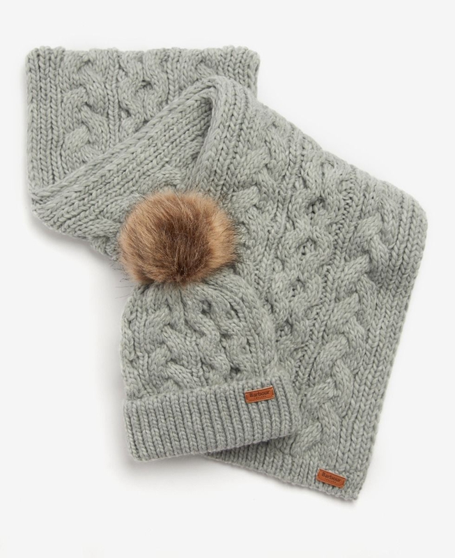 Grey Barbour Penshaw Beanie & Scarf Set Women\'s Hats | QAGC-73580